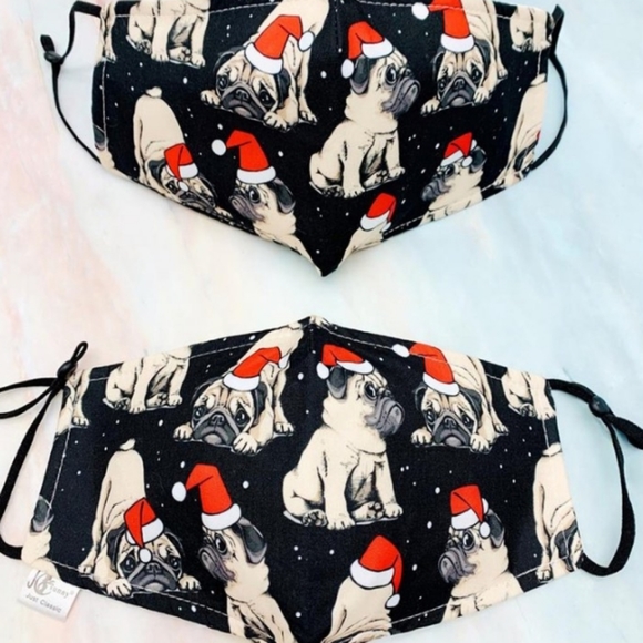 Pug Christmas Santa Hat Face Mask - Picture 8 of 8